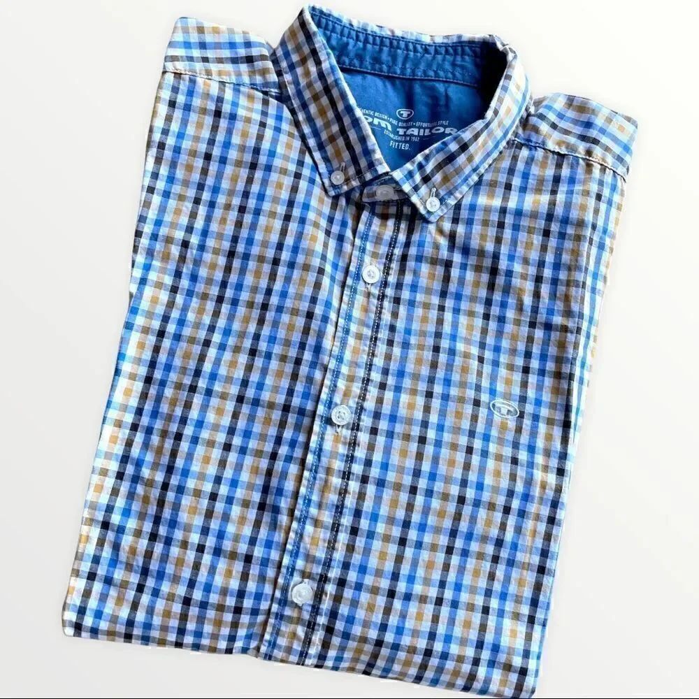 Tom Tailor Men’s Fitted Preppy Cotton Checked Shirt Size XL